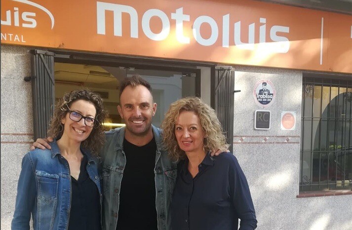 Moto Luis Ibiza team: two women and a man smiling